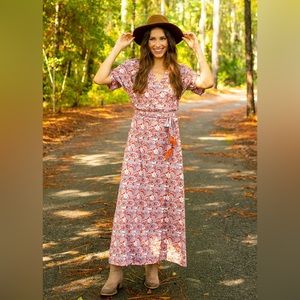 Cabana Life Savannah Faux-Wrap Tassel Belted Maxi Dress Size Medium UPF 50